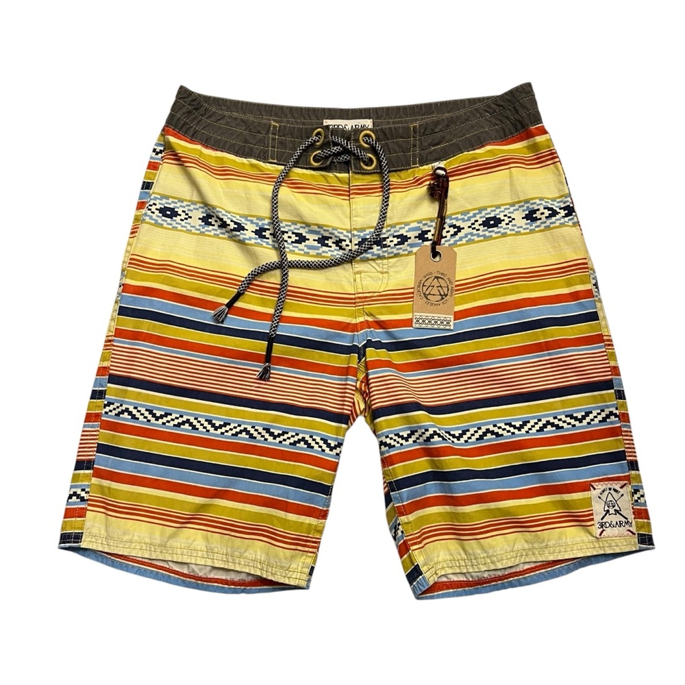 Mens 3rd & Army Board Shorts Swim Bright Stripe Beach Aztec Surf Casual Waist 32